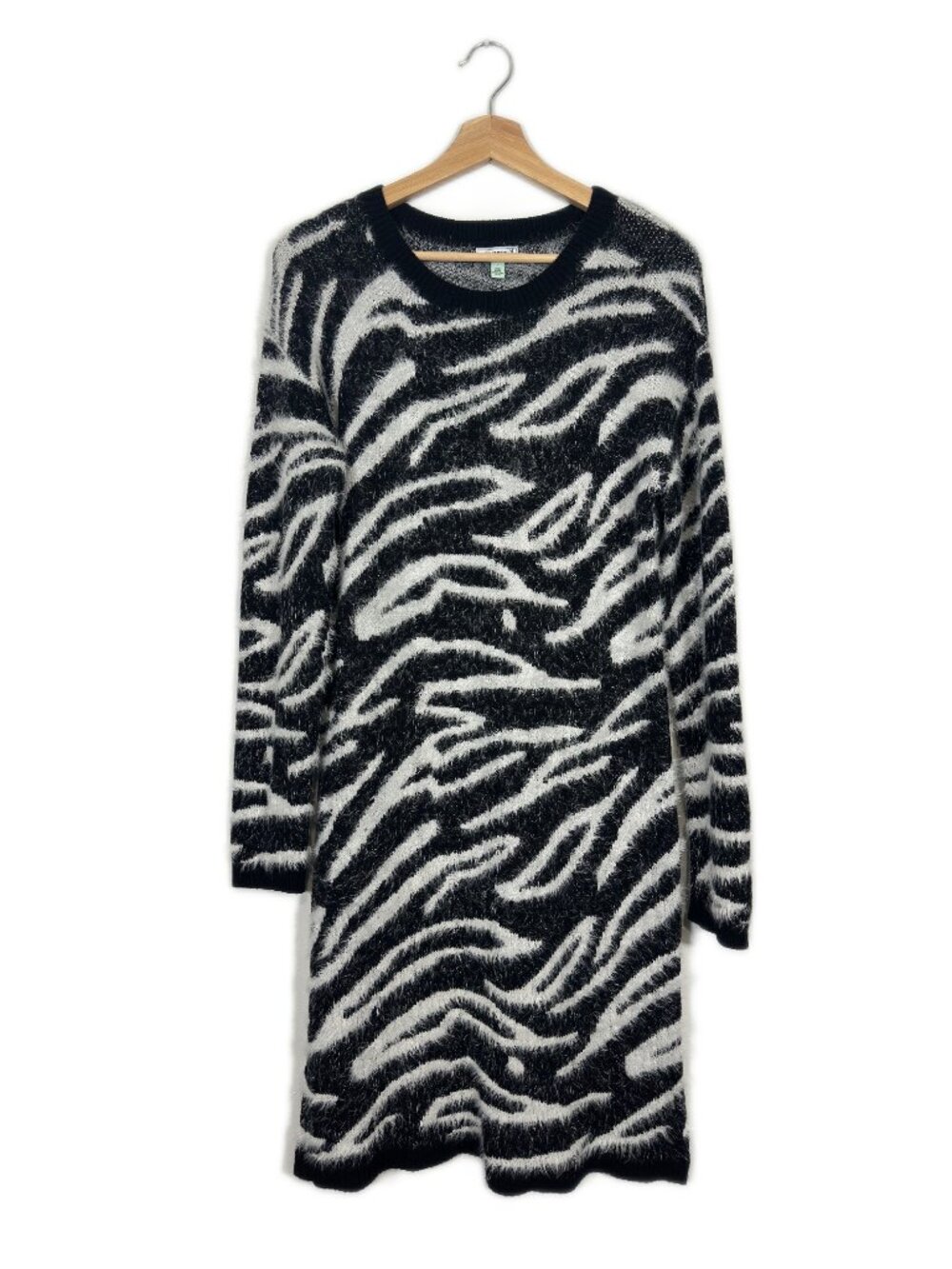 Susina Zebra Sweater Dress Mobwife Cotton Blend Size S B&W Animal Print Soft Lux